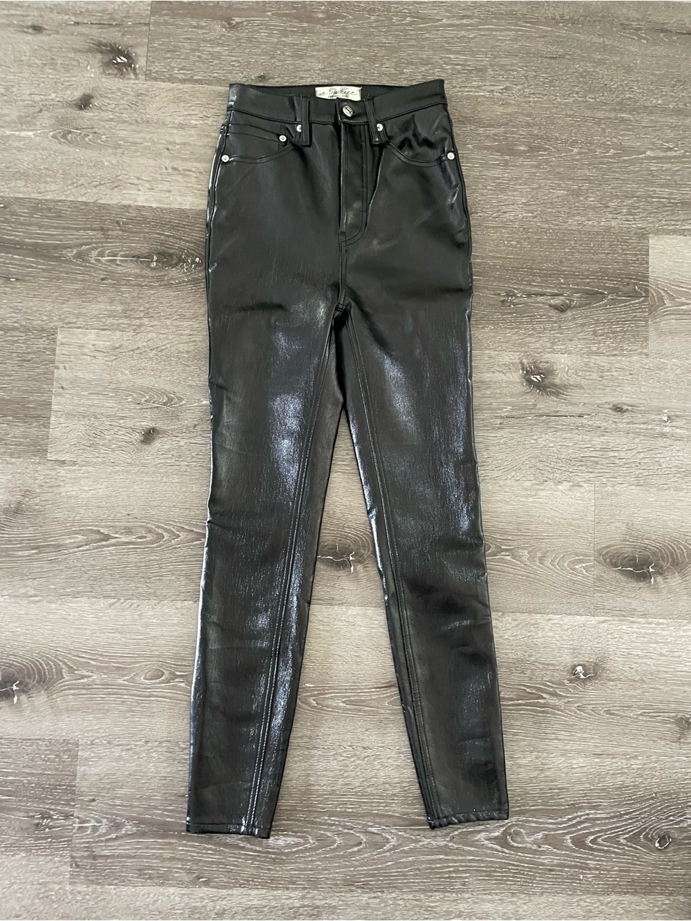 We The Free Black Faux Leather skinny  Pants sz 26  button-fly grunge gothic